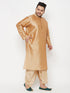 Vastramay Men's Plus Size Rose Gold Silk Blend Kurta And Gold Dhoti Set