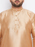 Vastramay Men's Plus Size Rose Gold Silk Blend Kurta And Black Pyjama Set
