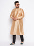 Vastramay Men's Plus Size Rose Gold Silk Blend Kurta And Black Pyjama Set