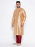 Vastramay Men's Plus Size Rose Gold Silk Blend Kurta And Maroon Pyjama Set