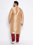 Vastramay Men's Plus Size Rose Gold Silk Blend Kurta And Maroon Pyjama Set