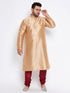 Vastramay Men's Plus Size Rose Gold Silk Blend Kurta And Maroon Pyjama Set