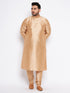 Vastramay Men's Plus Size Rose Gold Silk Blend Kurta Pyjama Set