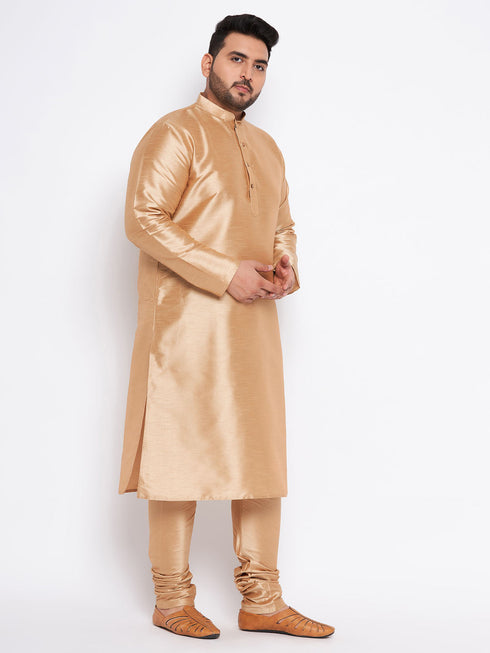 Vastramay Men's Plus Size Rose Gold Silk Blend Kurta Pyjama Set
