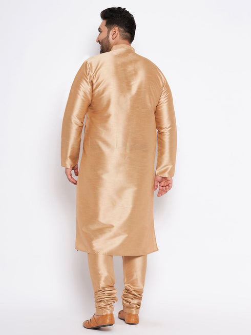 Vastramay Men's Plus Size Rose Gold Silk Blend Kurta Pyjama Set