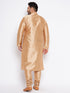 Vastramay Men's Plus Size Rose Gold Silk Blend Kurta Pyjama Set