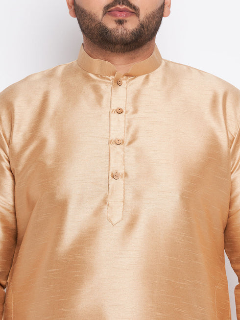 Vastramay Men's Plus Size Rose Gold Silk Blend Kurta Pyjama Set
