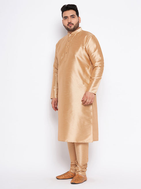Vastramay Men's Plus Size Rose Gold Silk Blend Kurta Pyjama Set