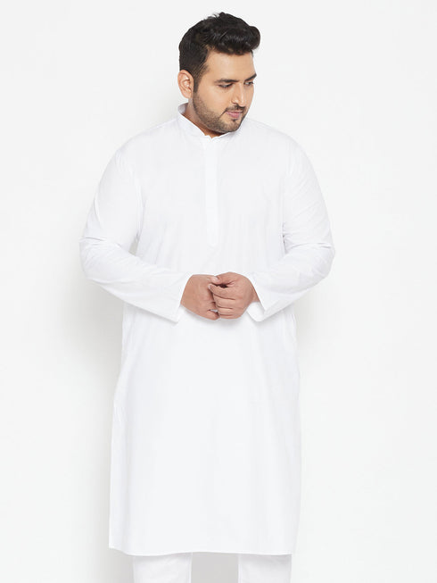 Vastramay Men's Plus Size White Cotton Blend Kurta