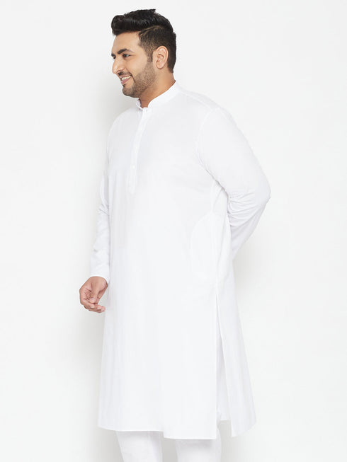 Vastramay Men's Plus Size White Cotton Blend Kurta