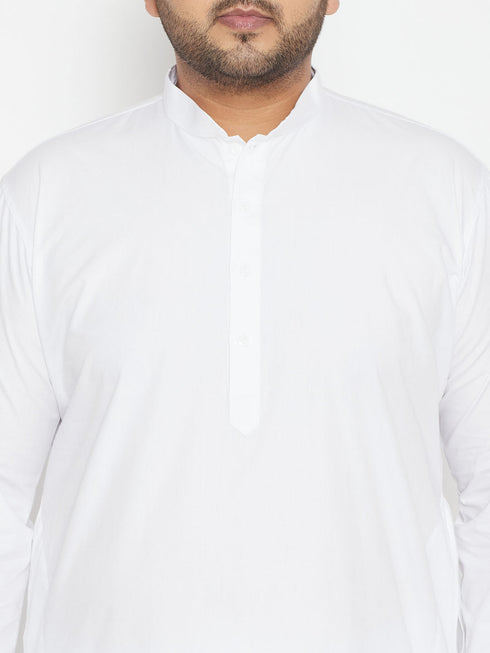 Vastramay Men's Plus Size White Cotton Blend Kurta