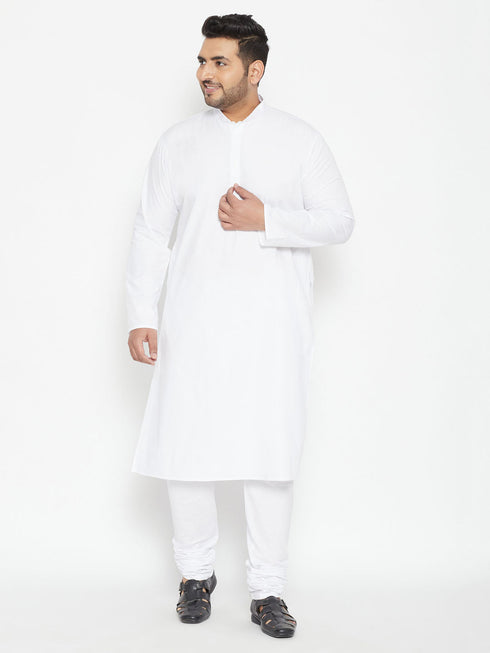 Vastramay Men's Plus Size White Cotton Blend Kurta