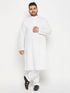 Vastramay Men's Plus Size White Cotton Blend Kurta And Cotton Pant Style Pyjama Set