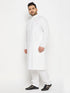 Vastramay Men's Plus Size White Cotton Blend Kurta And Cotton Pant Style Pyjama Set