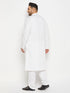 Vastramay Men's Plus Size White Cotton Blend Kurta And Cotton Pant Style Pyjama Set