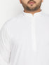 Vastramay Men's Plus Size White Cotton Blend Kurta And Cotton Pant Style Pyjama Set