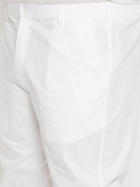 Vastramay Men's Plus Size White Cotton Blend Kurta And Cotton Pant Style Pyjama Set