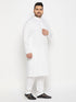 Vastramay Men's Plus Size White Cotton Blend Kurta And Cotton Pant Style Pyjama Set