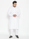 Vastramay Men's Plus Size White Cotton Blend Kurta Pyjama Set
