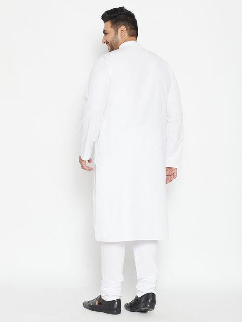 Vastramay Men's Plus Size White Cotton Blend Kurta Pyjama Set
