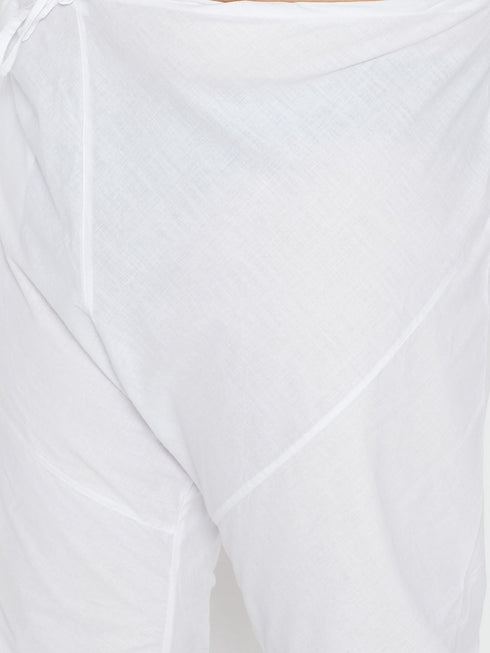 Vastramay Men's Plus Size White Cotton Blend Kurta Pyjama Set