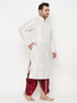 Vastramay Men's Plus Size White Silk Blend Kurta And Maroon Dhoti Set