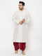 Vastramay Men's Plus Size White Silk Blend Kurta And Maroon Dhoti Set