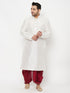Vastramay Men's Plus Size White Silk Blend Kurta And Maroon Dhoti Set