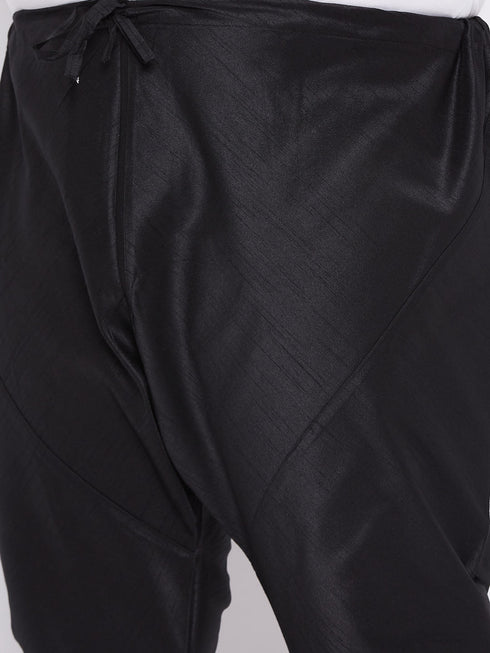 Vastramay Men's Plus Size White Silk Blend Kurta And Black Pyjama Set