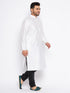 Vastramay Men's Plus Size White Silk Blend Kurta And Black Pyjama Set