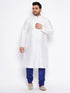 Vastramay Men's Plus Size White Silk Blend Kurta And Blue Pyjama Set