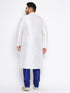 Vastramay Men's Plus Size White Silk Blend Kurta And Blue Pyjama Set