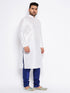 Vastramay Men's Plus Size White Silk Blend Kurta And Blue Pyjama Set