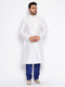 Vastramay Men's Plus Size White Silk Blend Kurta And Blue Pyjama Set
