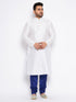 Vastramay Men's Plus Size White Silk Blend Kurta And Blue Pyjama Set