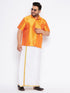 Vastramay Men's Plus Size White And Gold Dhoti/Mundu/Vesty