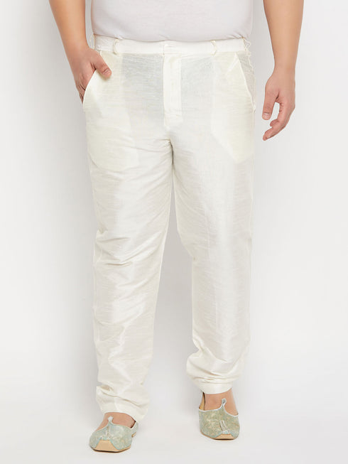 Vastramay Men's Plus Size Cream Silk Blend Pant Style Pyjama