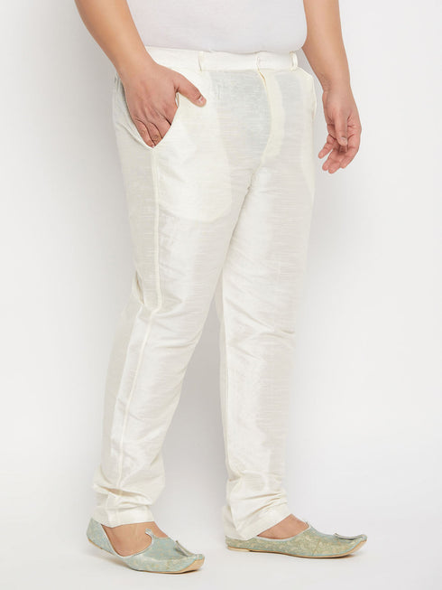 Vastramay Men's Plus Size Cream Silk Blend Pant Style Pyjama