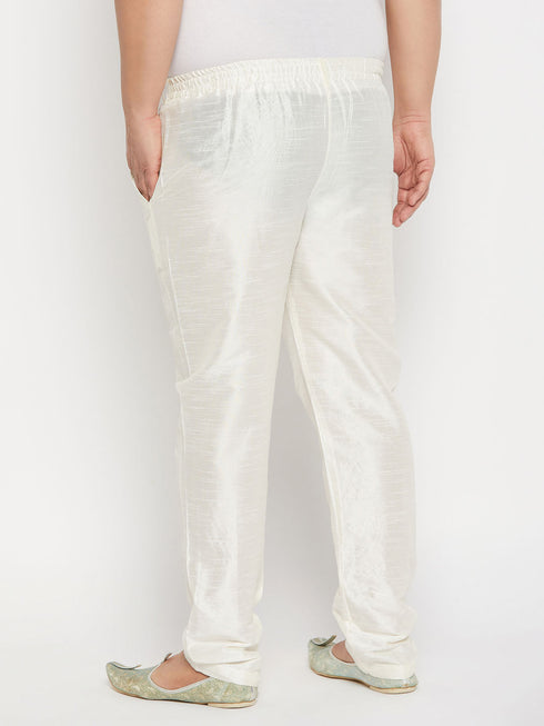 Vastramay Men's Plus Size Cream Silk Blend Pant Style Pyjama