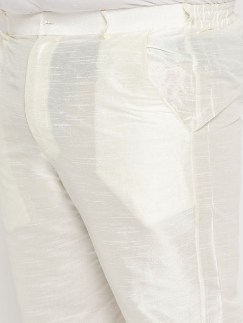 Vastramay Men's Plus Size Cream Silk Blend Pant Style Pyjama