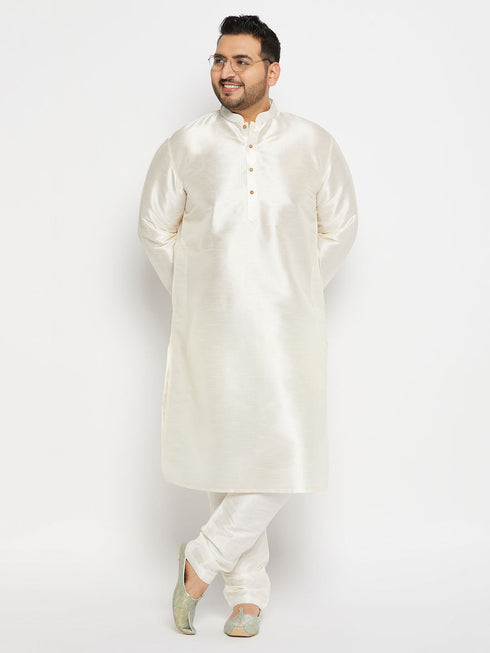 Vastramay Men's Plus Size Cream Silk Blend Pant Style Pyjama