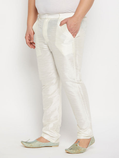Vastramay Men's Plus Size Cream Silk Blend Pant Style Pyjama