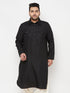 Vastramay Men's Plus Size Black Cotton Blend Pathani Kurta