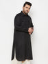 Vastramay Men's Plus Size Black Cotton Blend Pathani Kurta
