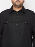 Vastramay Men's Plus Size Black Cotton Blend Pathani Kurta
