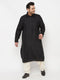 Vastramay Men's Plus Size Black and Cream Cotton Blend Pathani Set