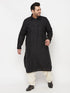 Vastramay Men's Plus Size Black and Cream Cotton Blend Pathani Set