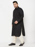 Vastramay Men's Plus Size Black and Cream Cotton Blend Pathani Set