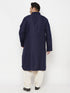 Vastramay Men's Plus Size Blue and Cream Cotton Blend Pathani Set