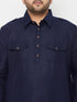 Vastramay Men's Plus Size Blue and Cream Cotton Blend Pathani Set